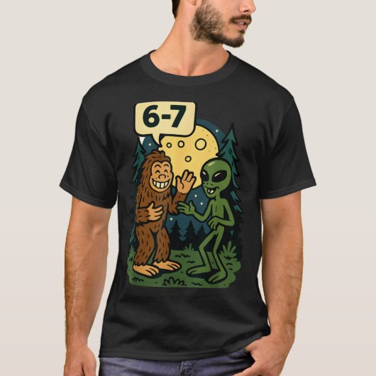 Six Seven Funny Bigfoot And Alien 67 Viral Meme Sa T-shirt (Voorkant)