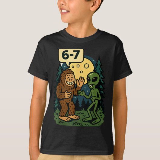 Six Seven Funny Bigfoot And Alien 67 Viral Meme Sa T-shirt (Voorkant)