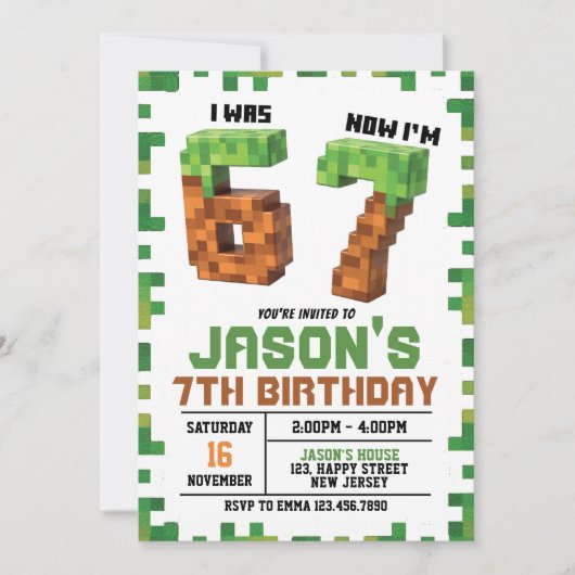 Six Seven Game Birthday Invitation. game Invite Kaart (Voorkant)