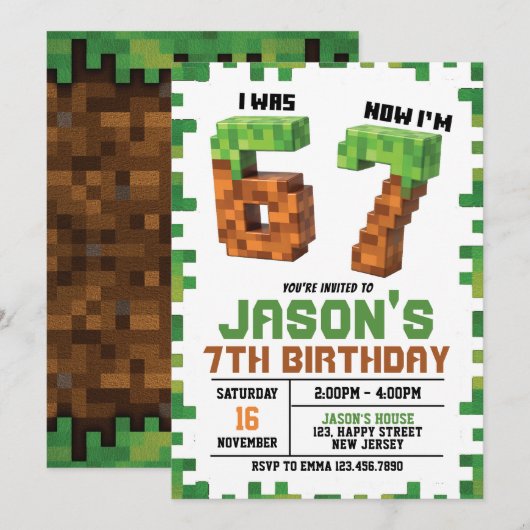 Six Seven Game Birthday Invitation. game Invite Kaart (Voorkant / Achterkant)