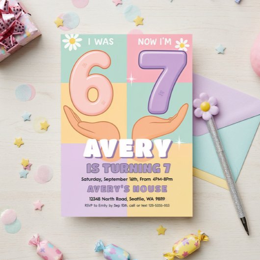 Six Seven Girl Birthday Invitation Kaart