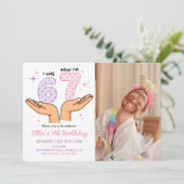 Six Seven Girl Birthday Photo Kaart (Staand voorkant)