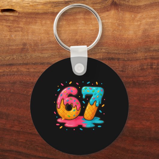 Six Seven Ice Cream Drip Cool Meme 67 Funny Number Sleutelhanger (Voorkant)