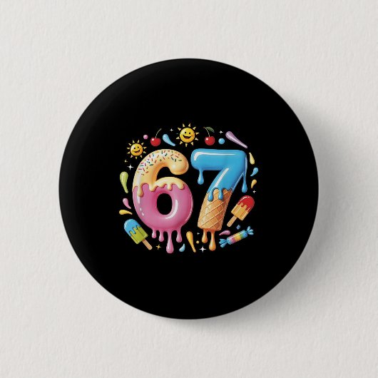 Six Seven IJsdruppel Cool Meme 67 Grappig Nummer Ronde Button 5,7 Cm (Voorkant)