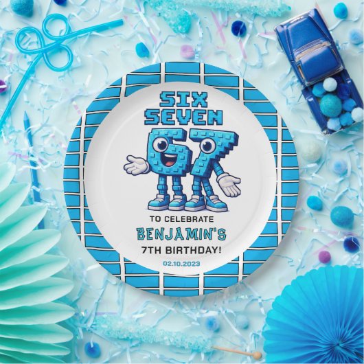 Six Seven Meme 7th Birthday | Funny Trendy Papieren Bordje (Feest)