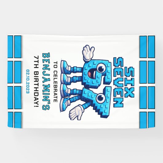 Six Seven Meme 7th Birthday | Funny Trendy Spandoek (Horizontaal)