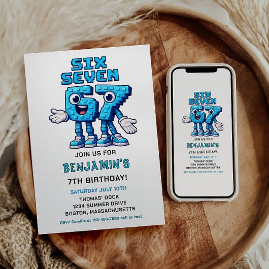 Six Seven Meme 7th Birthday Party | Funny Trendy Kaart