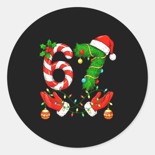 Six Seven Meme Christmas 67 Santa Funny Christmas  Ronde Sticker (Voorkant)