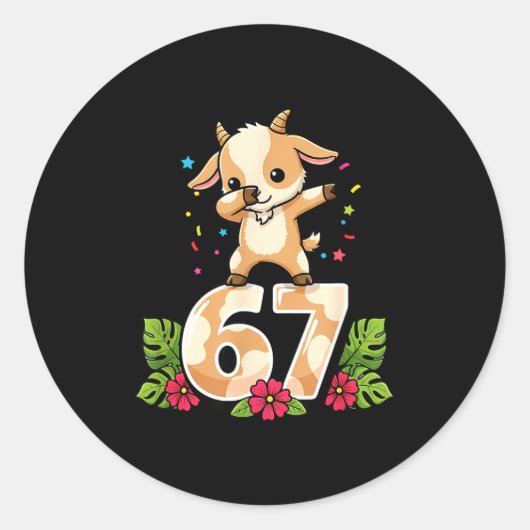 Six Seven Meme Dabbing Baby Goat 67 Funny Gen Z Ap Ronde Sticker (Voorkant)