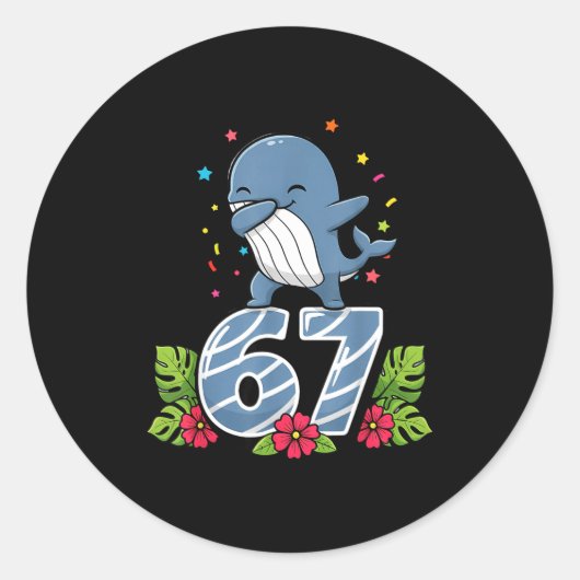 Six Seven Meme Dabbing Baby Whale 67 Funny Gen Z A Ronde Sticker (Voorkant)