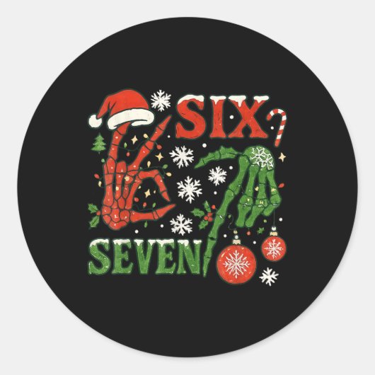 Six Seven Meme Kerstmis 6-7 Kerstmis Skelet Ha Ronde Sticker (Voorkant)
