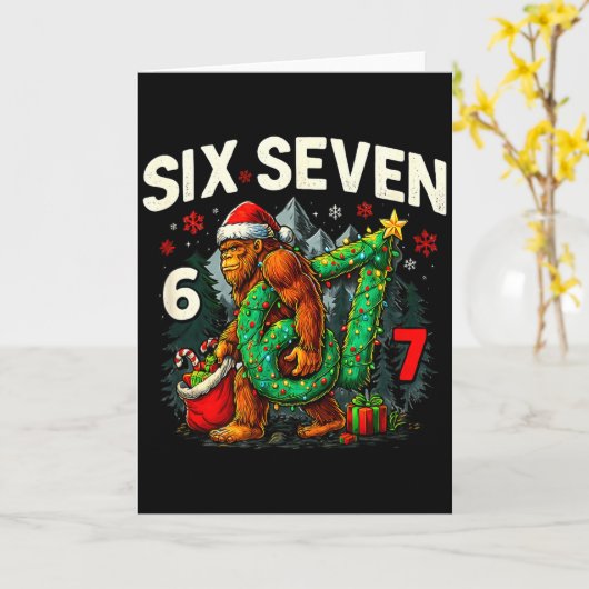 Six Seven Santa Bigfoot Christmas Sasquatch 67 Fun Kaart (Gele Bloem)