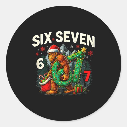 Six Seven Santa Bigfoot Christmas Sasquatch 67 Fun Ronde Sticker (Voorkant)