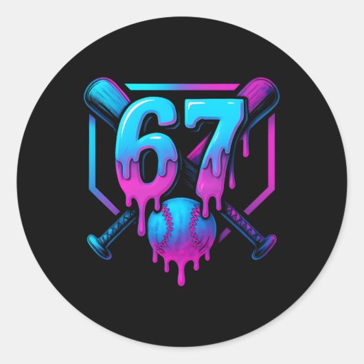 Six Seven Sell Ice Cream Drip Cool 67 Gen Alpha Sl Ronde Sticker (Voorkant)