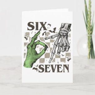 Six Seven Skelet Hand Gebaar Meme Halloween Vrouwe Kaart