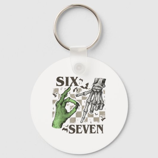 Six Seven Skelet Hand Gebaar Meme Halloween Vrouwe Sleutelhanger (Voorkant)