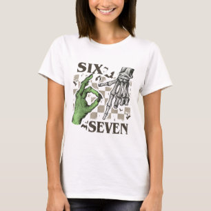 Six Seven Skelet Hand Gebaar Meme Halloween Vrouwe T-shirt