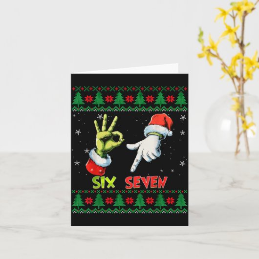 Six Seven Skeleton Meme Christmas Ugly Sweater 67 Kaart (Gele Bloem)
