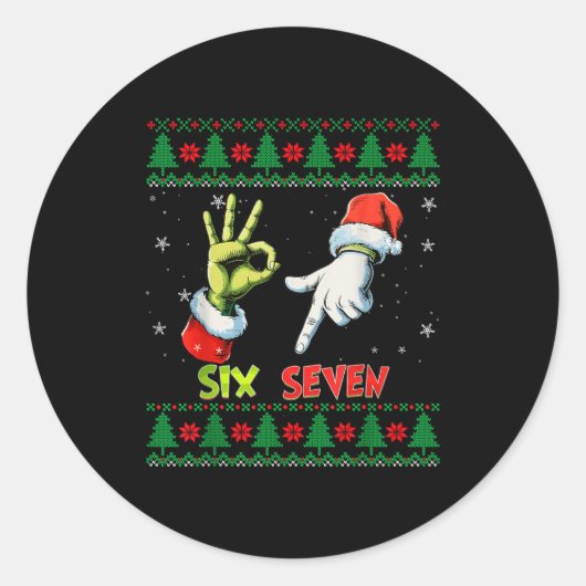 Six Seven Skeleton Meme Christmas Ugly Sweater 67  Ronde Sticker (Voorkant)