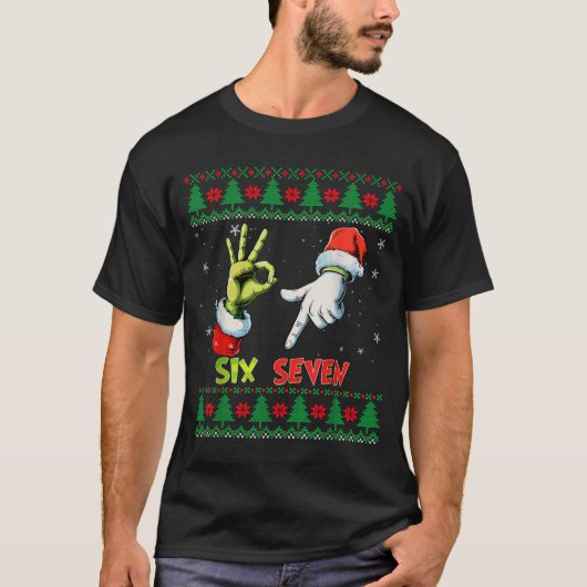 Six Seven Skeleton Meme Christmas Ugly Sweater 67  T-shirt (Voorkant)