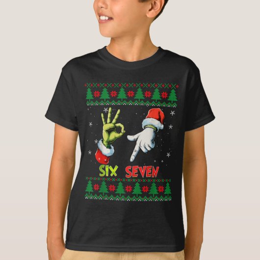 Six Seven Skeleton Meme Christmas Ugly Sweater 67  T-shirt (Voorkant)