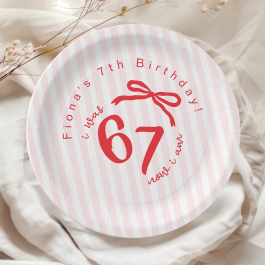 Six Seven Trendy Red Bow Coquette 7th Birthday Papieren Bordje