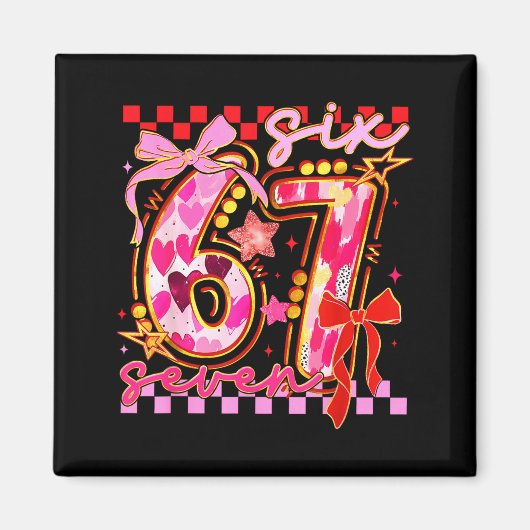 Six Seven Valentine Day Funny Nk 67 Cute Bow Girls Magneet (Voorkant)