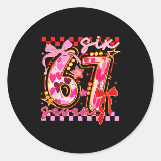Six Seven Valentine Day Funny Nk 67 Cute Bow Girls Ronde Sticker (Voorkant)