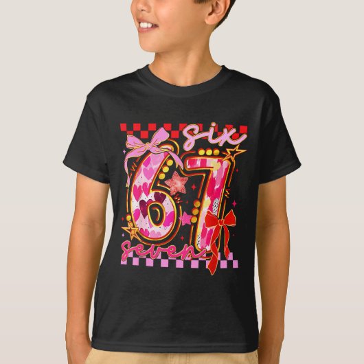Six Seven Valentine Day Funny Nk 67 Cute Bow Girls T-shirt (Voorkant)