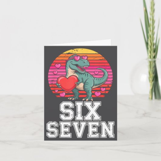 Six Seven Valentine’s Day Dinosaur T-rex For Kids  Kaart (Voorkant)