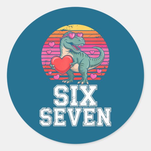 Six Seven Valentine’s Day Dinosaur T-rex For Kids  Ronde Sticker (Voorkant)