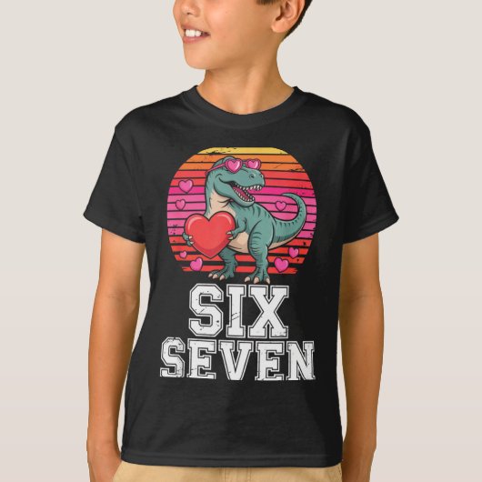 Six Seven Valentine’s Day Dinosaur T-rex For Kids  T-shirt (Voorkant)