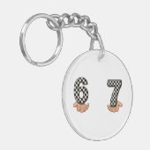 Six Seven Zwart Wit Geruit Brain Rot Sleutelhanger (Voorkant Links)
