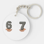 Six Seven Zwart Wit Geruit Brain Rot Sleutelhanger (Achterkant)