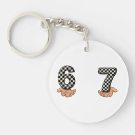 Six Seven Zwart Wit Geruit Brain Rot Sleutelhanger