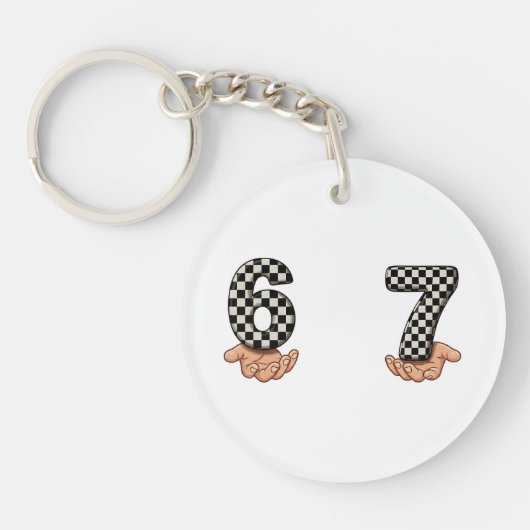 Six Seven Zwart Wit Geruit Brain Rot Sleutelhanger (Voorkant)
