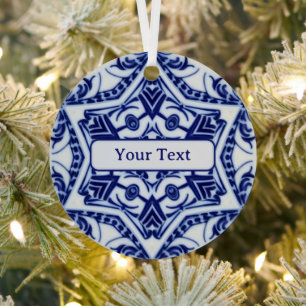 Six-Sided Star Blue- en White-keramische look Metalen Ornament