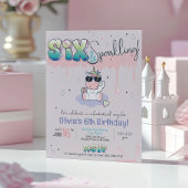 SIX & Sparkling Unicorn Graffiti Girl 6e verjaarda Kaart