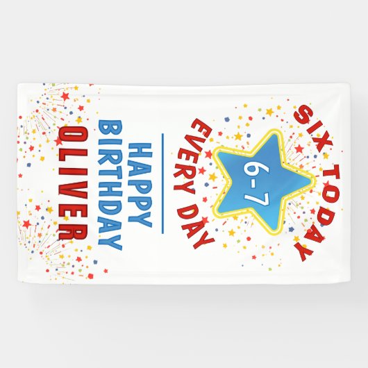 Six Today 6 7 Every Day Meme 6th Birthday Spandoek (Horizontaal)