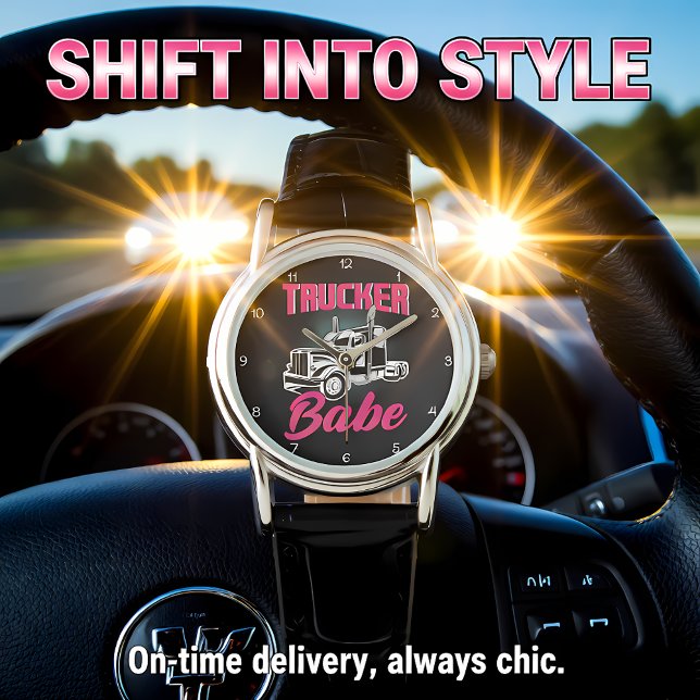 Six-Word Title: Trucker Babe Pink Gold Strength Horloge (Creator heeft geüpload)