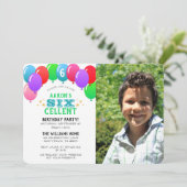 SIXcellent 6th Birthday Ballon Blue Photo Kaart (Staand voorkant)