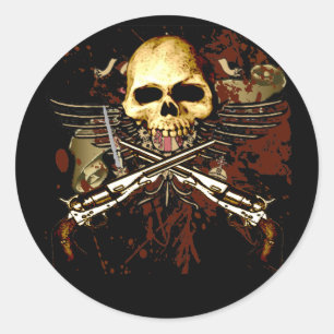 Sixgun Schedel Ronde Sticker