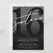 Sixteen Black 16th Birthday Kaart (Voorkant)