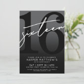 Sixteen Black 16th Birthday Kaart (Staand voorkant)