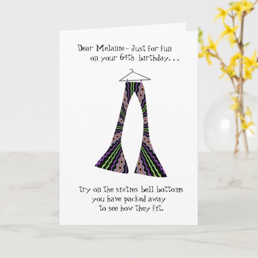 Sixties Bell Bottoms Grappige 64e verjaardag Groet Kaart (Gele Bloem)