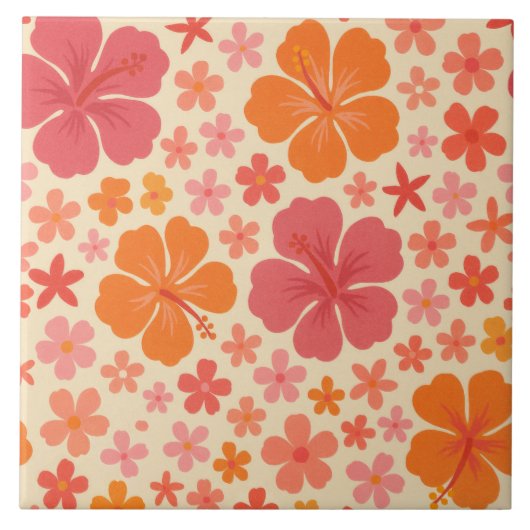 Sixties Hawaiian hibiscus patroon Tegeltje (Voorkant)