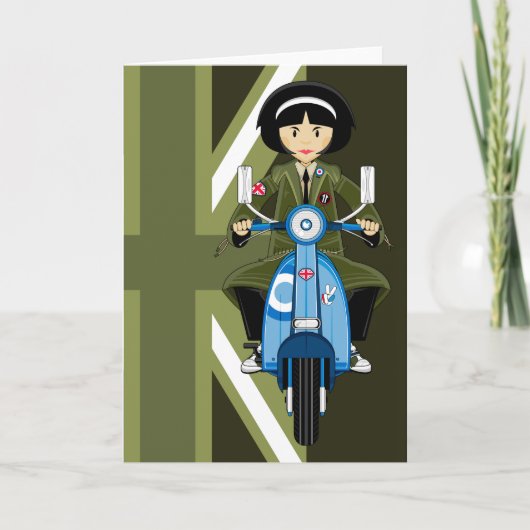 Sixties Mod Girl in Parka met Scooter Kaart (Voorkant)