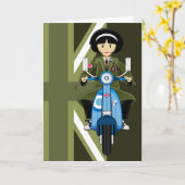 Sixties Mod Girl in Parka met Scooter Kaart (Gele Bloem)