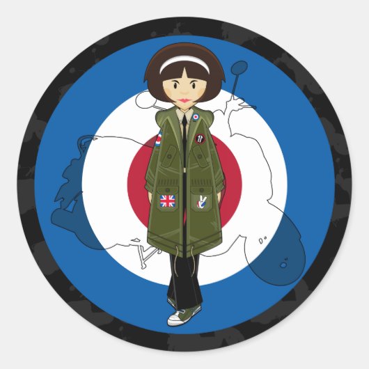 Sixties Mod Meisje in Parka met Scooter Sticker (Voorkant)