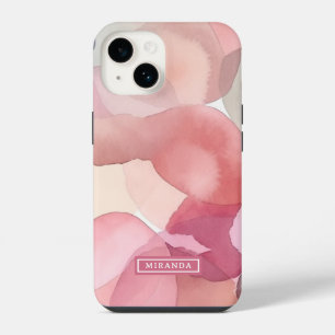 Sixties Roze Abstract Waterverf Art Name Sjabloon iPhone 14 Hoesje